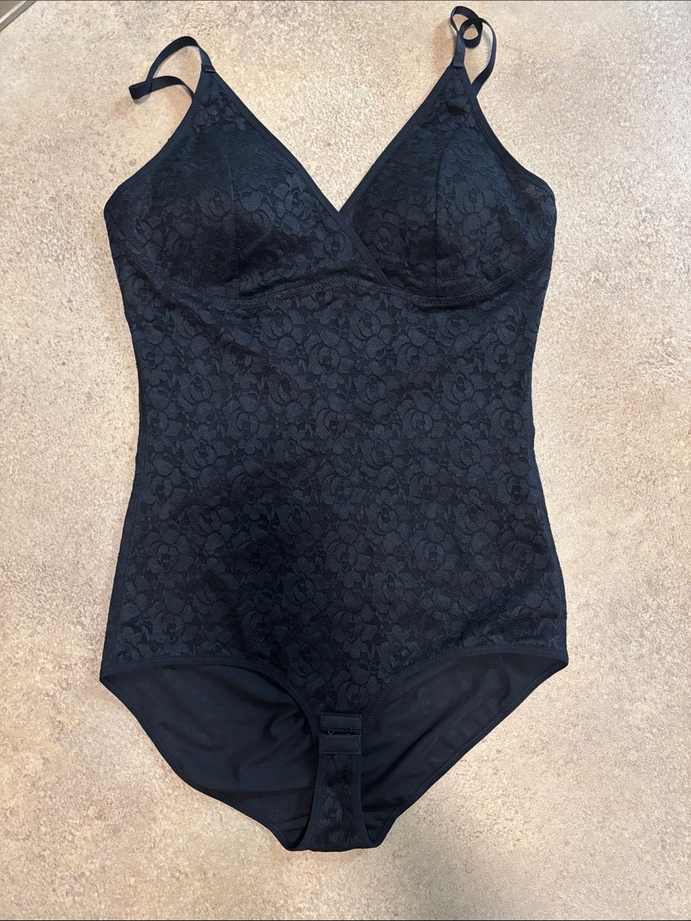 Black Lace V-Neck Bodysuit with Adjustable Straps